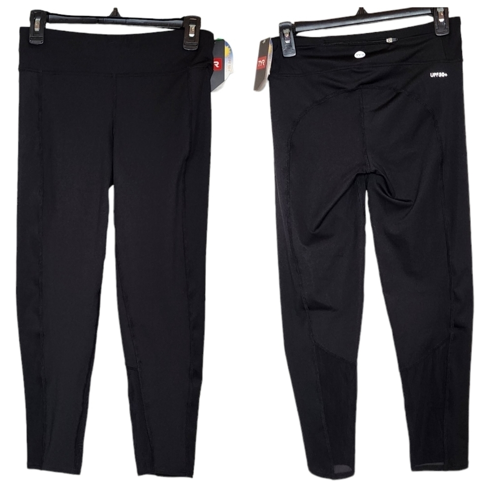 NWT TYR‎ UPF 50+ Black Leggings Women's Size 8 (M) Crop 7/8 Length 23" Inseam